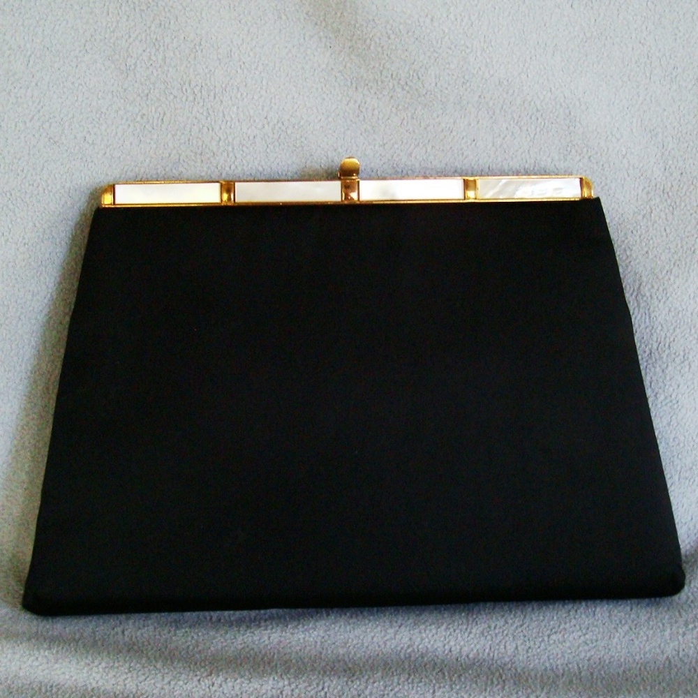Vintage Silk & Mother of Pearl Evening Bag Clutch